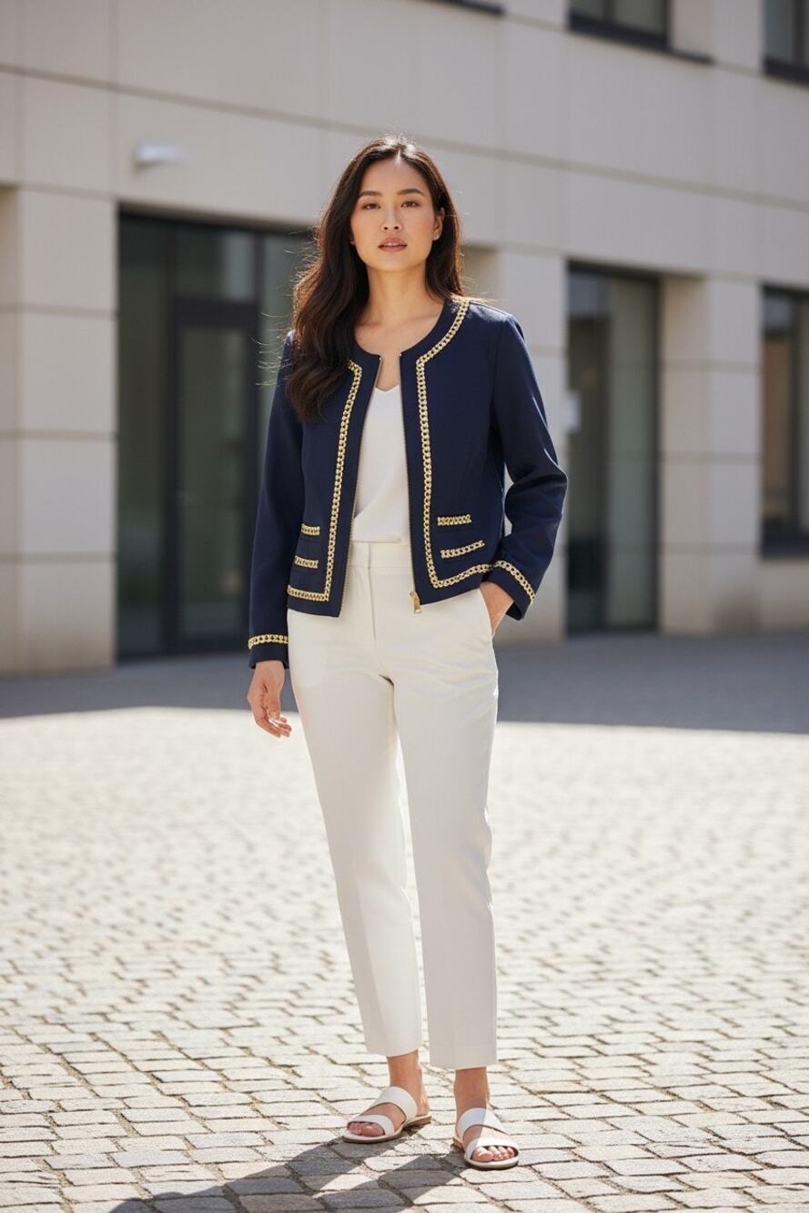 Tyler Boe navy blue gold trim military jacket blazer sz small